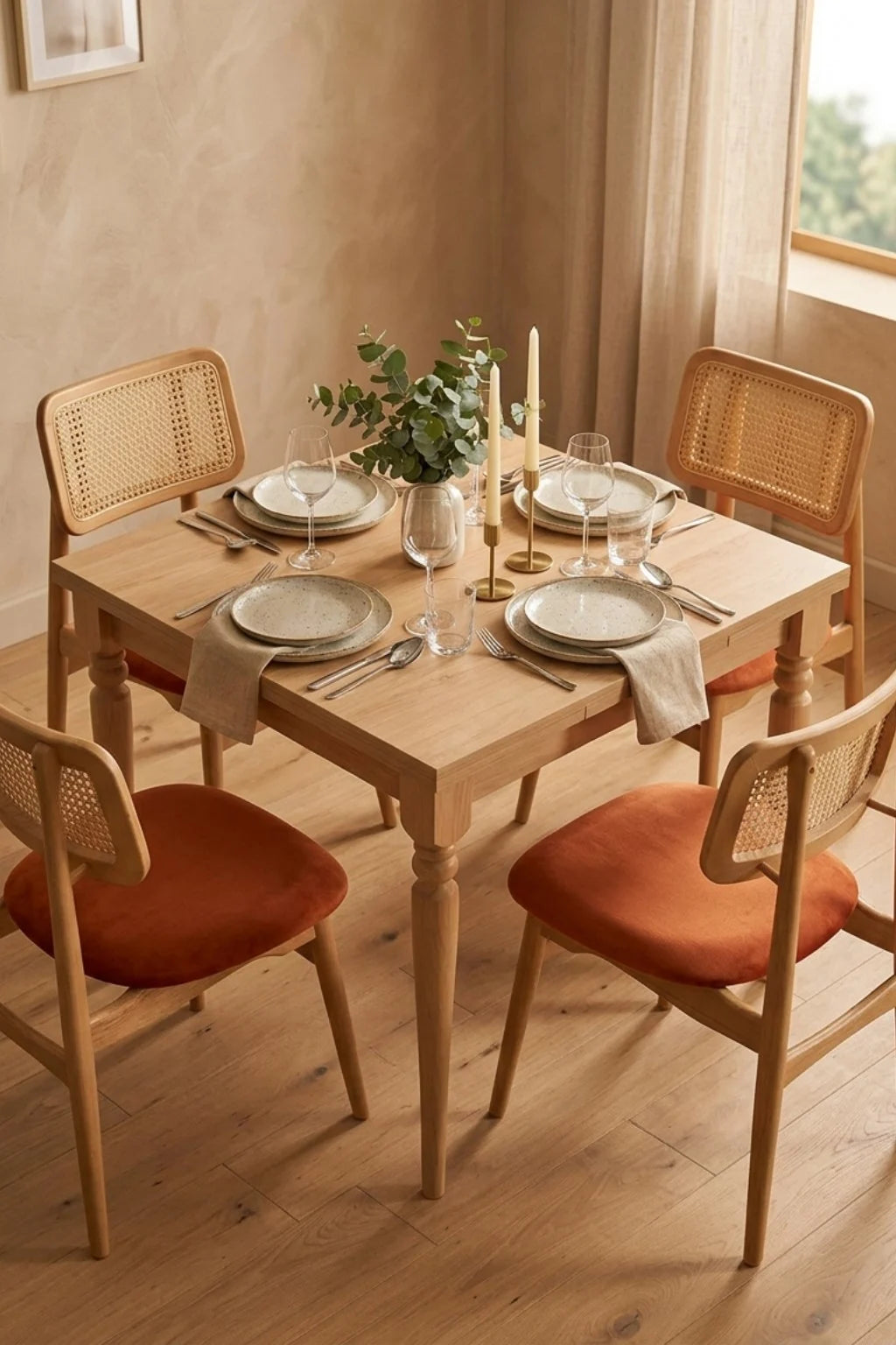 Bergama 4 Kişilik Açılır Çizilmez Ahşap Yemek Masası Takımı 70 × 80 cm | A2 Decor