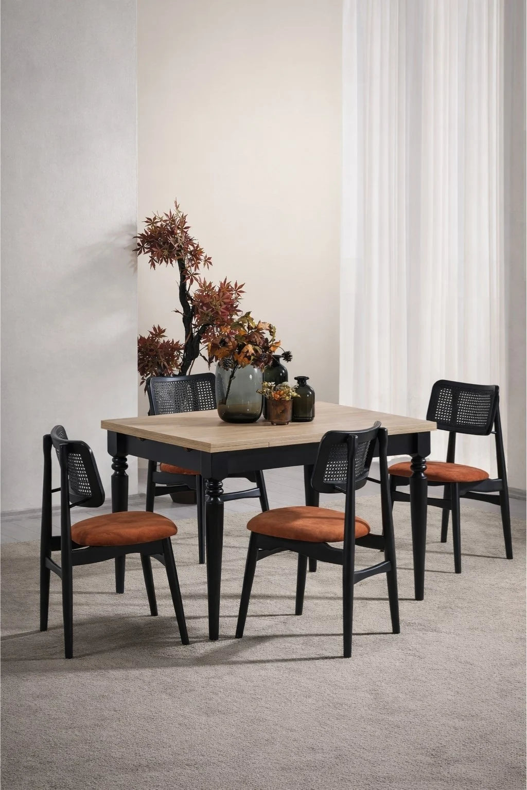 Giza 4 Kişilik Dikdörtgen Açılır Ahşap Yemek Masası Takımı 120 × 80 cm | A2 Decor