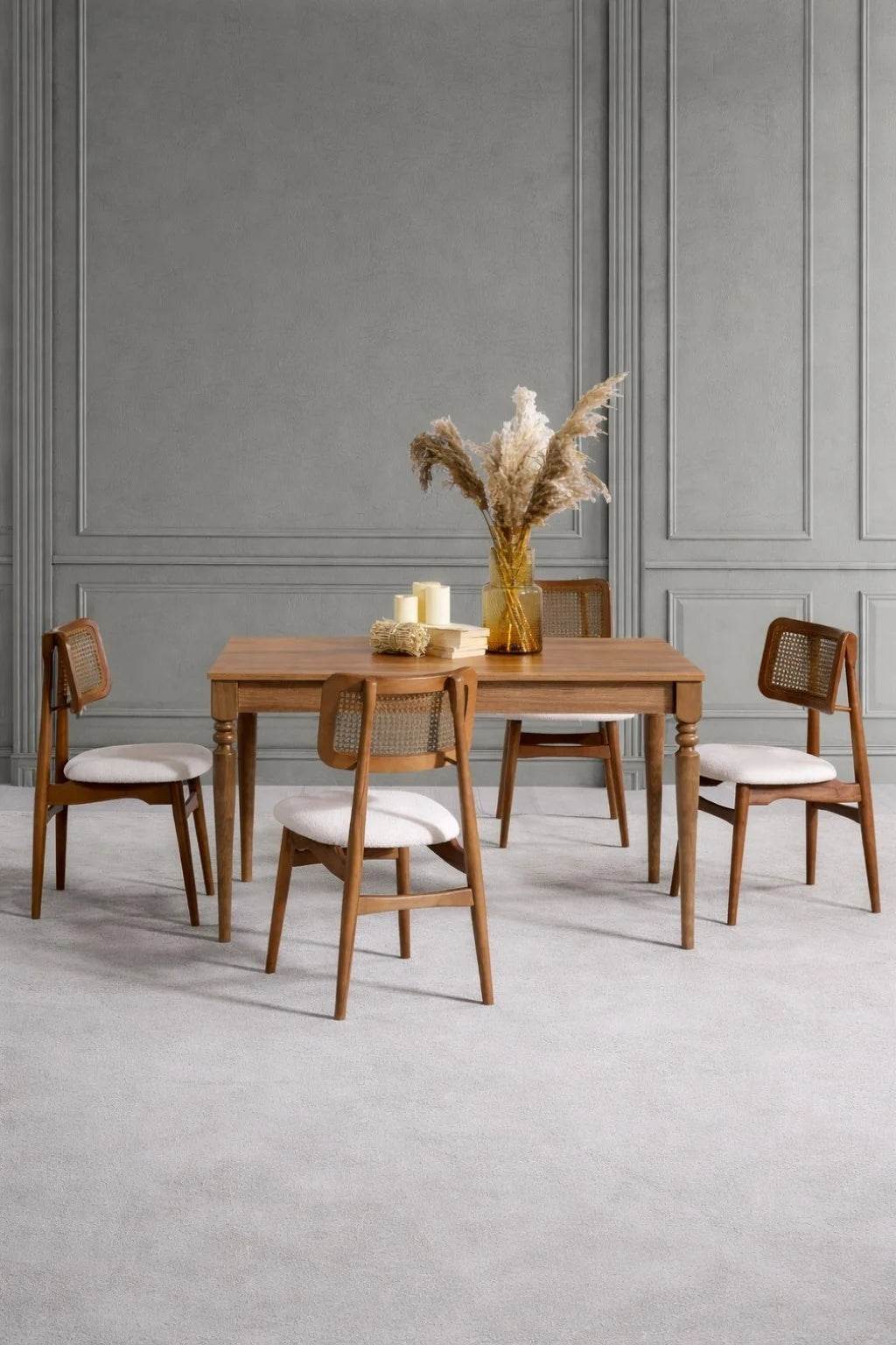 Luka 4 Kişilik Dikdörtgen Sabit Ahşap Yemek Masası Takımı 140 × 80 cm | A2 Decor