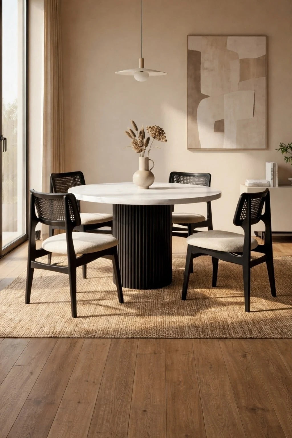 Merlin 4 Kişilik Hazeranlı Yuvarlak Ahşap Yemek Masası Takımı 100 × 100 cm | A2 Decor