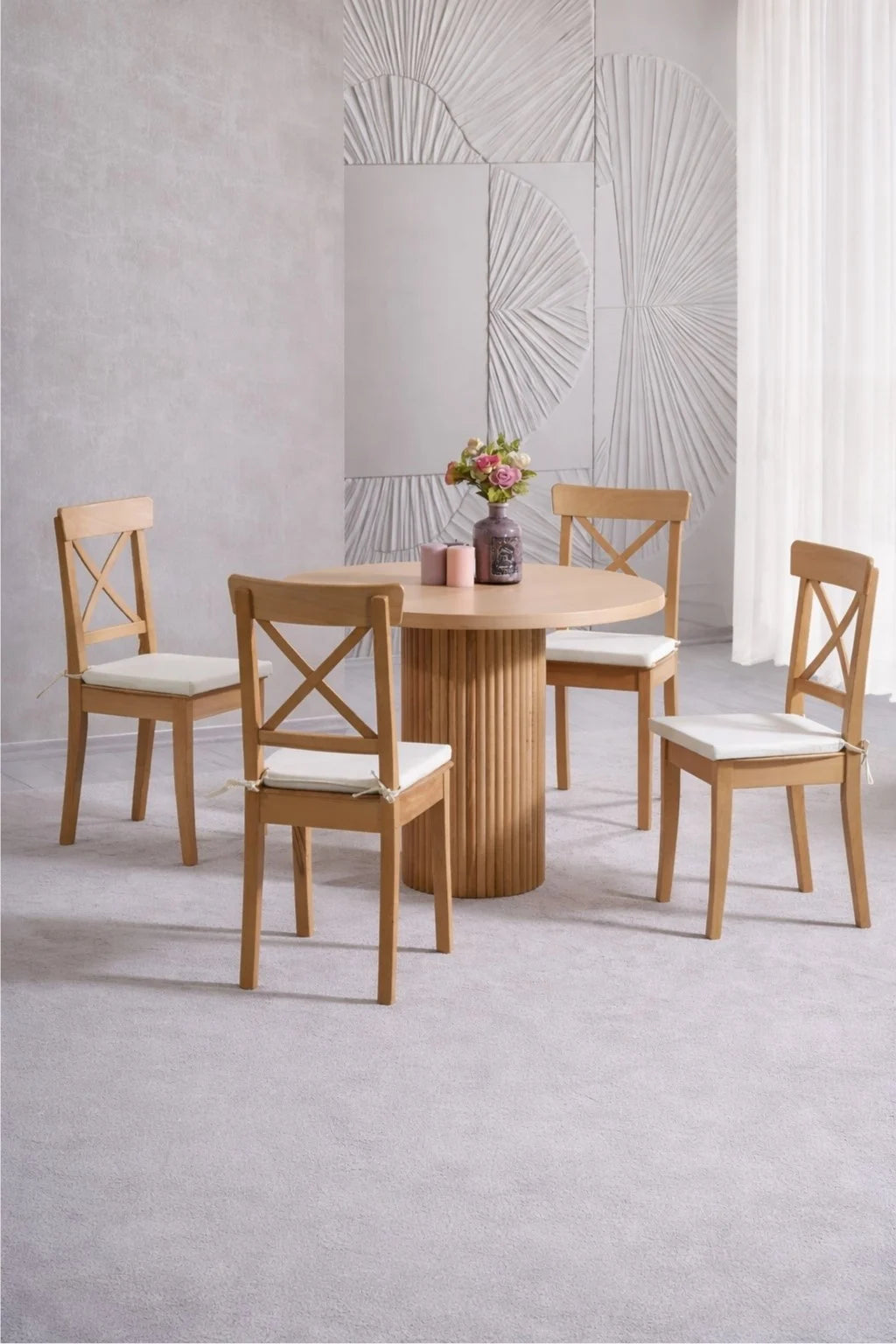 Modest 4 Kişilik Yuvarlak Ahşap Yemek Masası Takımı 100 × 100 cm | A2 Decor