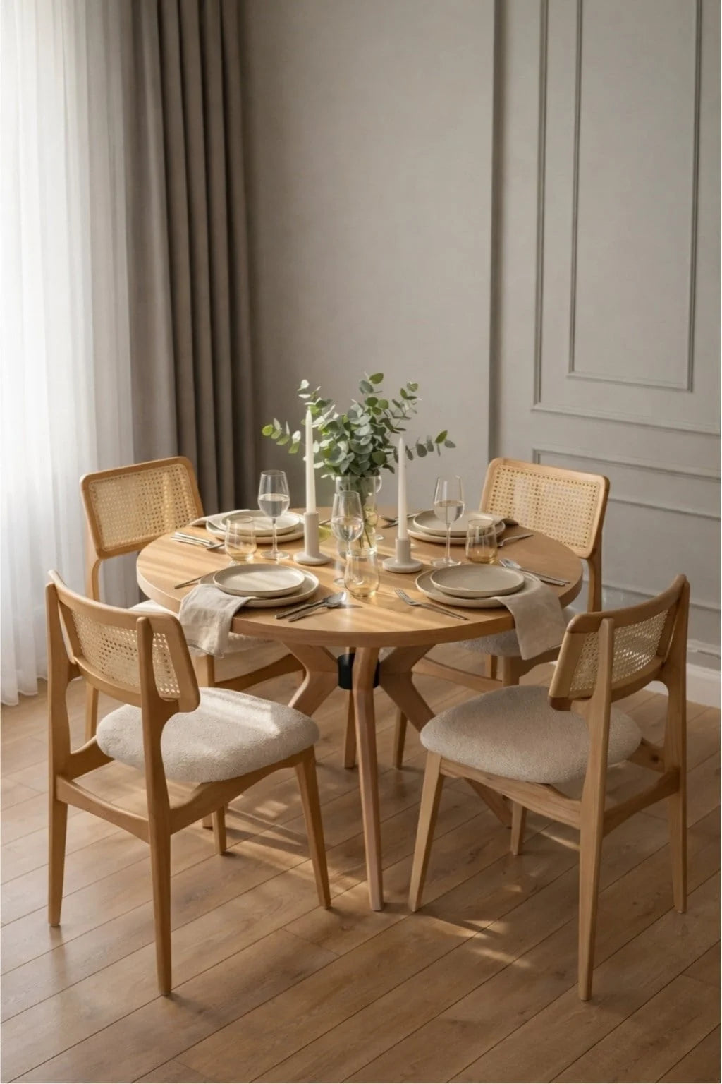 Rovena 4 Kişilik Yuvarlak Ahşap Yemek Masası Takımı 100 x 100 cm Natural | A2 Decor