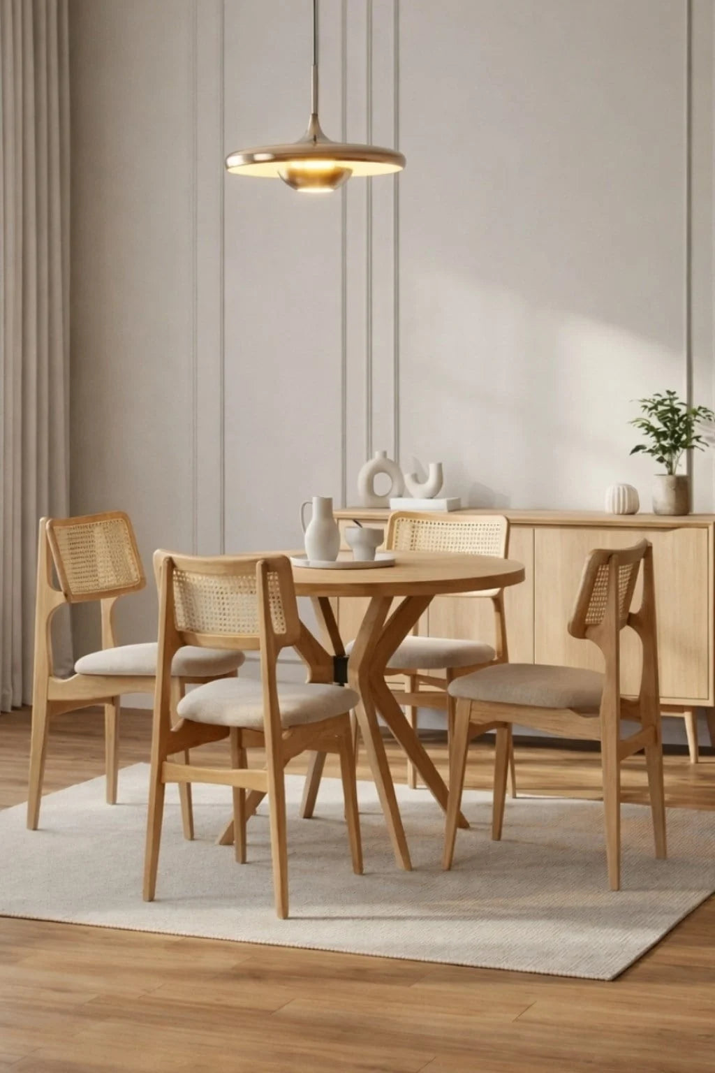 Rovena 4 Kişilik Yuvarlak Ahşap Yemek Masası Takımı 100 x 100 cm Natural | A2 Decor