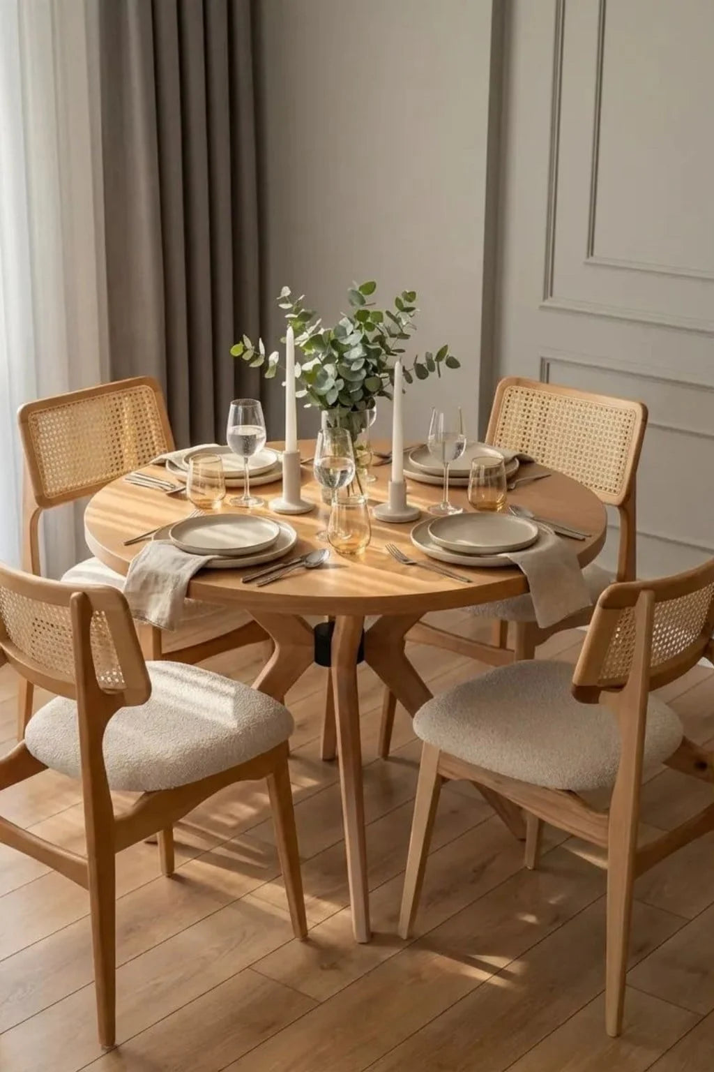 Rovena 4 Kişilik Yuvarlak Ahşap Yemek Masası Takımı 100 x 100 cm Natural | A2 Decor
