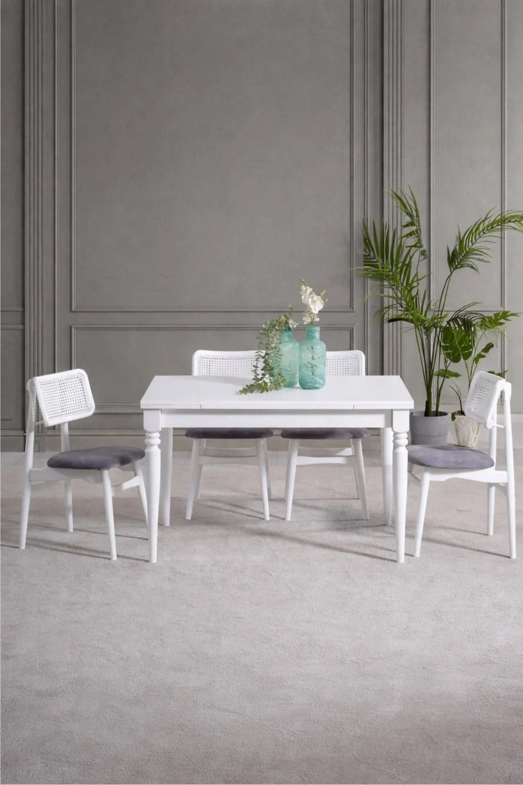 Simge 4 Kişilik Beyaz Açılır Ahşap Yemek Masası Takımı 120 × 80 cm | A2 Decor