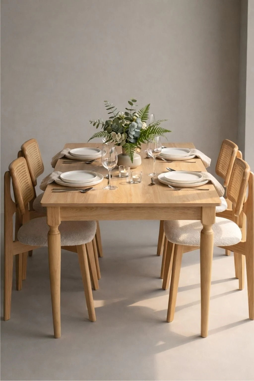 Craft 4 Kişilik Dikdörtgen Ahşap Yemek Masası Takımı 140×80 cm Natural | A2 Decor