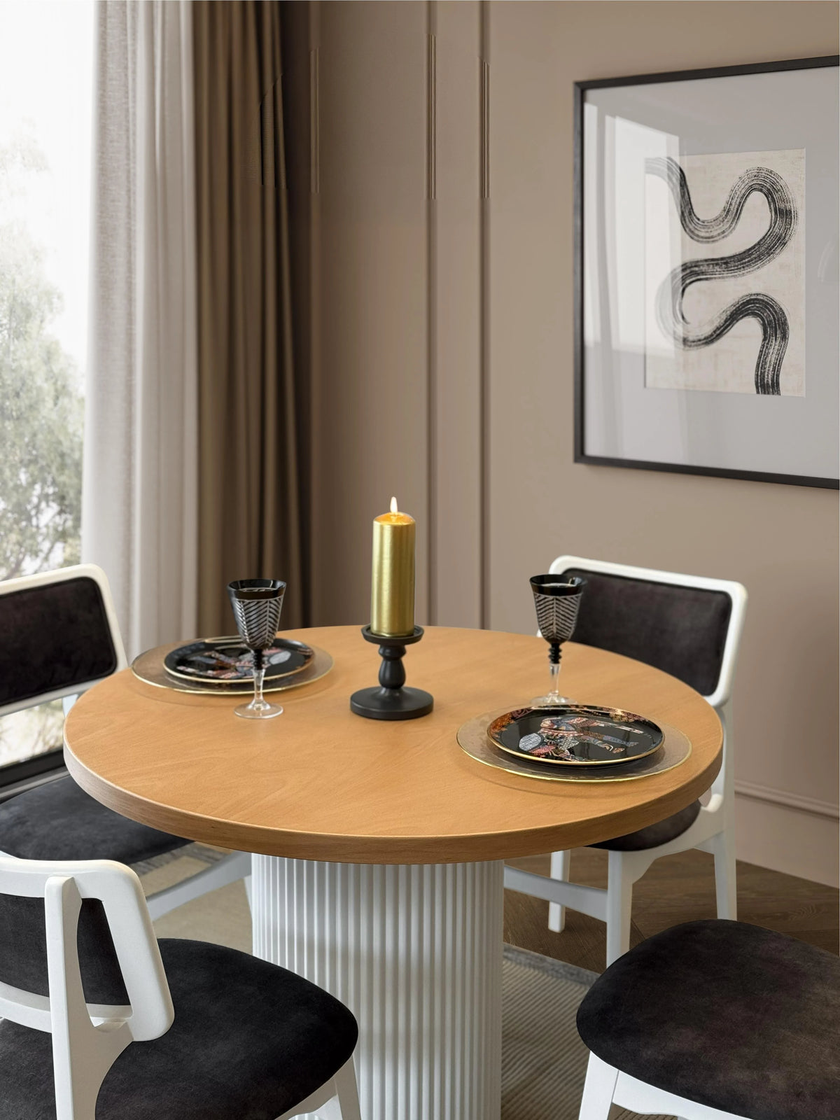 Linea 4 Kişilik Yuvarlak Ahşap Yemek Masası Takımı 100 x 100 cm Beyaz | A2 Decor