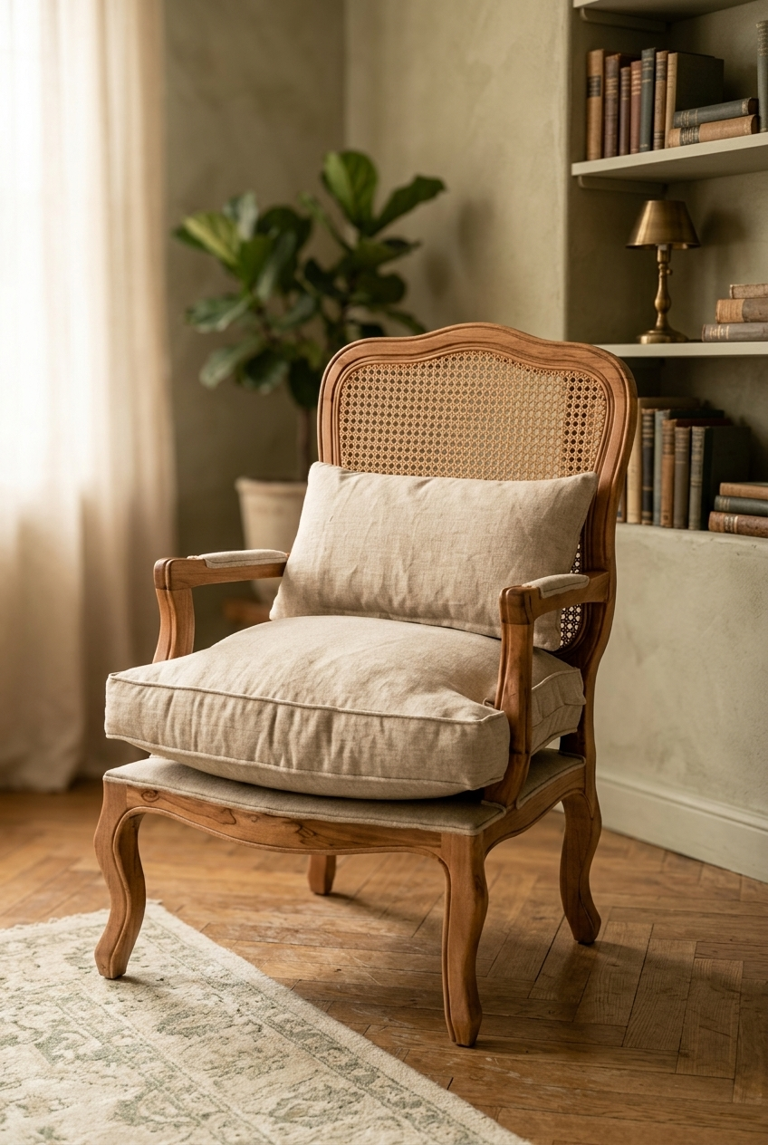 Luna Natural Hazeranlı Ahşap Berjer | A2 Decor