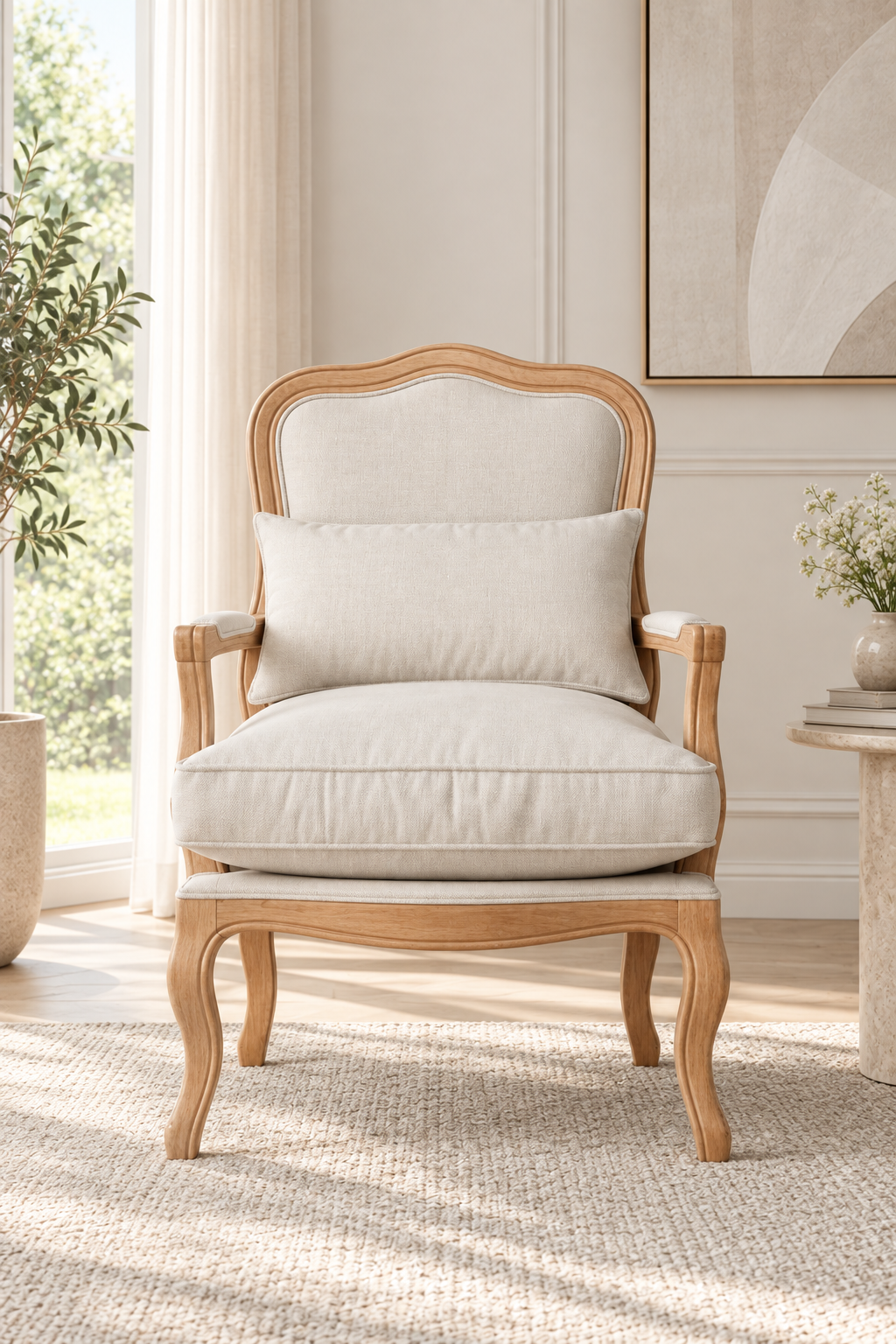 Luna Natural Döşemeli Ahşap Berjer | A2 Decor