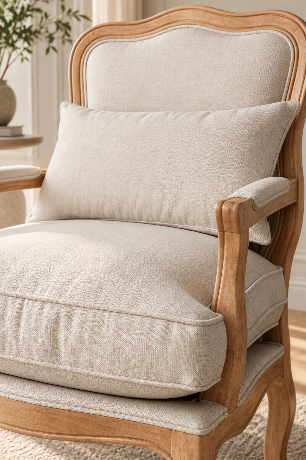 Luna Natural Döşemeli Ahşap Berjer | A2 Decor