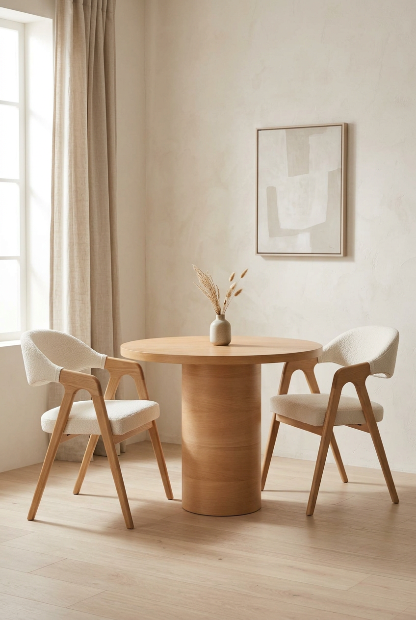 Liora 2 Kişilik Yuvarlak Ahşap Yemek Masası Takımı 80 cm | A2 Decor