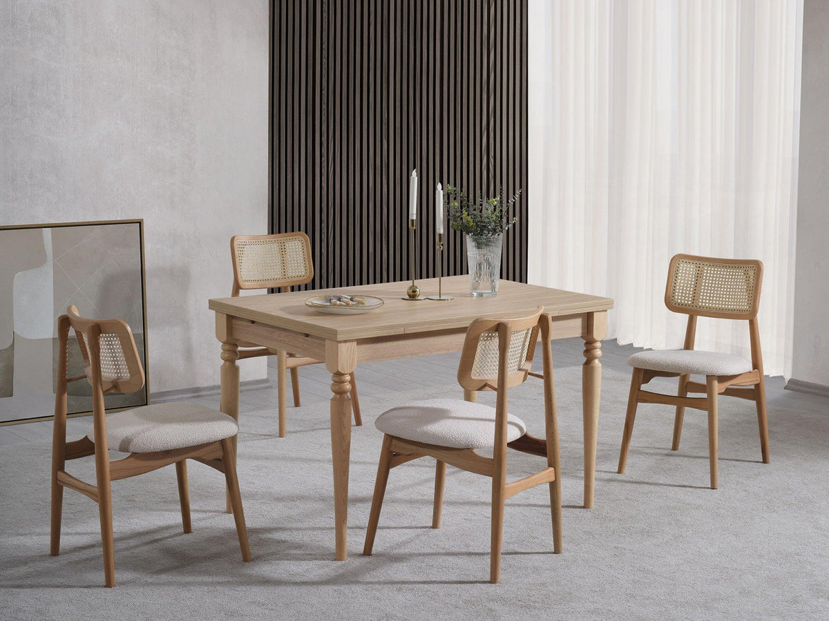 Voyena 4 Kişilik Hazeranlı Açılır Ahşap Yemek Masası Takımı 120 × 80 cm | A2 Decor