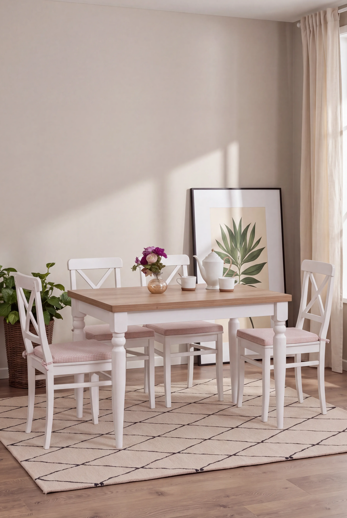 Atlas 4 Kişilik Açılır Dikdörtgen Ahşap Çizilmez Yemek Masası Takımı 120×80 cm Beyaz | A2 Decor