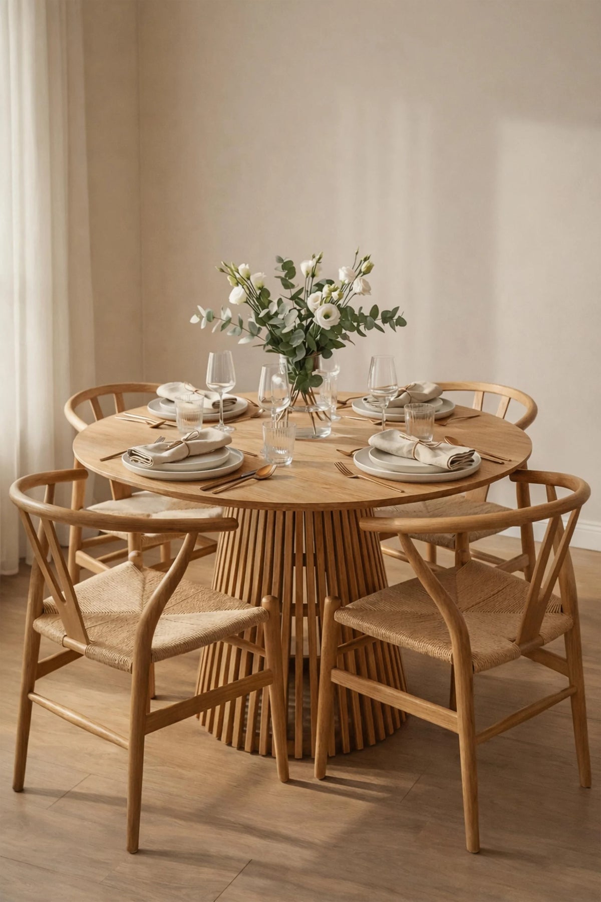 Terra 4 Kişilik Yuvarlak Ahşap Yemek Masası Takımı 100 x 100 cm Natural | A2 Decor