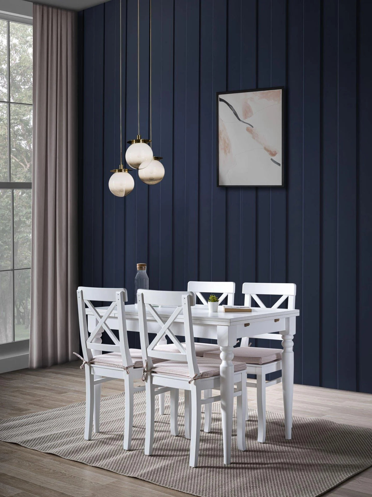 White 4 Kişilik Açılır Beyaz Ahşap Yemek Masası Takımı 120 × 80 cm | A2 Decor